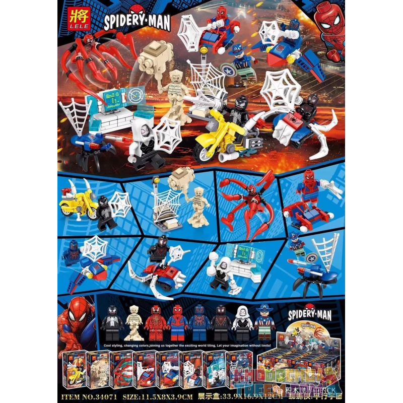 LELE 34071 non  VŨ TRỤ SONG MINIFIGURE 8 LOẠI bộ đồ chơi xếp lắp ráp ghép mô hình Super Heroes SPIDER-MAN Siêu Nhân Anh Hùng