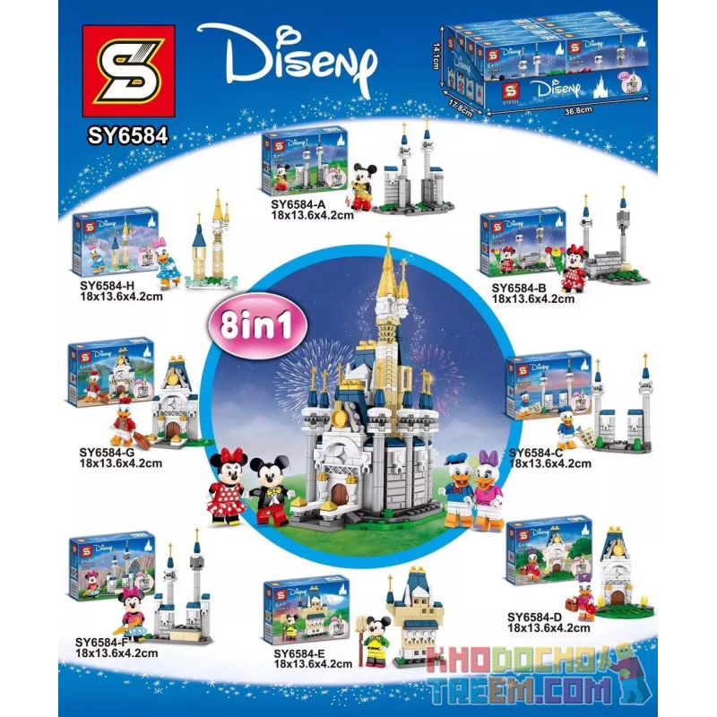 SHENG YUAN SY SY6584 6584 non  LÂU ĐÀI DISNEY CHUỘT MICKEY VỊT DONALD HÌNH 8 LOẠI bộ đồ chơi xếp lắp ráp ghép mô hình Disney Princess Công Chúa