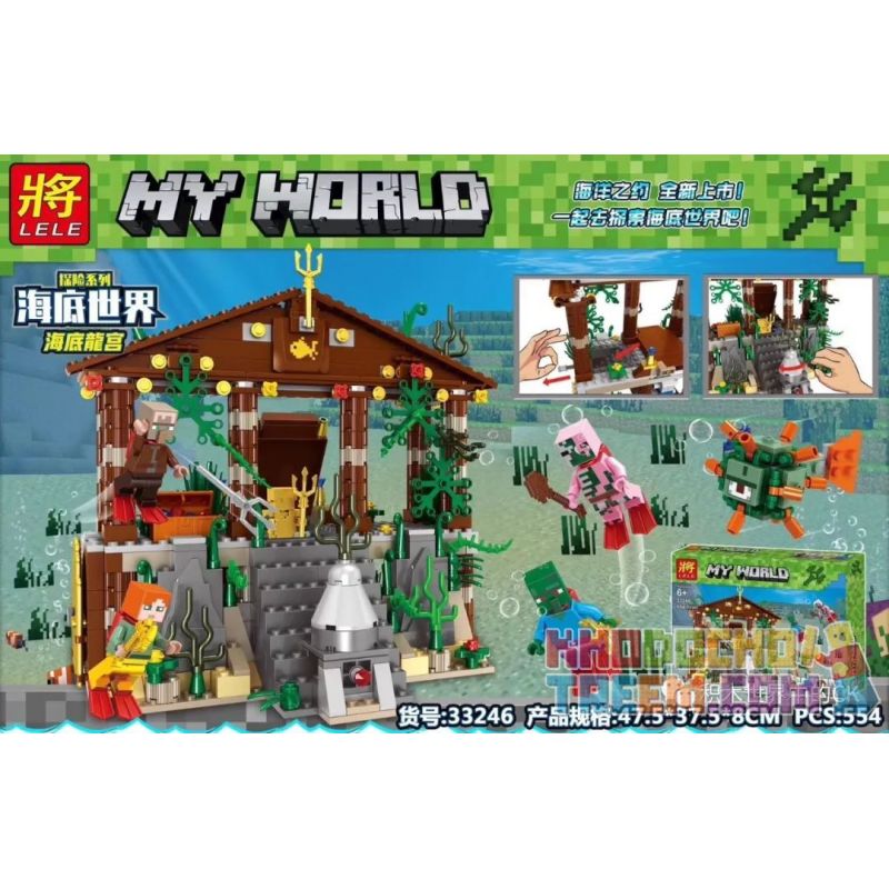 LELE 333246 non  MINECRAFT ADVENTURE SERIES UNDERWATER WORLD CUNG ĐIỆN RỒNG DƯỚI NƯỚC bộ đồ chơi xếp lắp ráp ghép mô hình MY WORLD Game Xây Dựng 554 khối