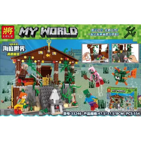 LELE 333246 non  MINECRAFT ADVENTURE SERIES UNDERWATER WORLD CUNG ĐIỆN RỒNG DƯỚI NƯỚC bộ đồ chơi xếp lắp ráp ghép mô hình MY WORLD Game Xây Dựng 554 khối