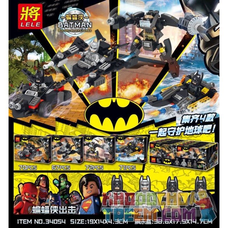 LELE 34054 non  BATMAN TẤN CÔNG 4 BỘ MINIFIGURE bộ đồ chơi xếp lắp ráp ghép mô hình Super Heroes Siêu Nhân Anh Hùng 280 khối