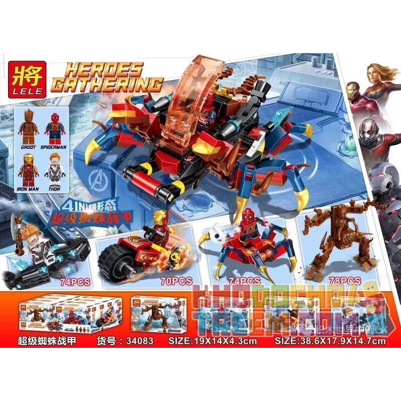 LELE 34083 non  SỰ KẾT HỢP SUPER SPIDER BATTLEGEAR 4 bộ đồ chơi xếp lắp ráp ghép mô hình Super Heroes HEROES GATHERING Siêu Nhân Anh Hùng 296 khối