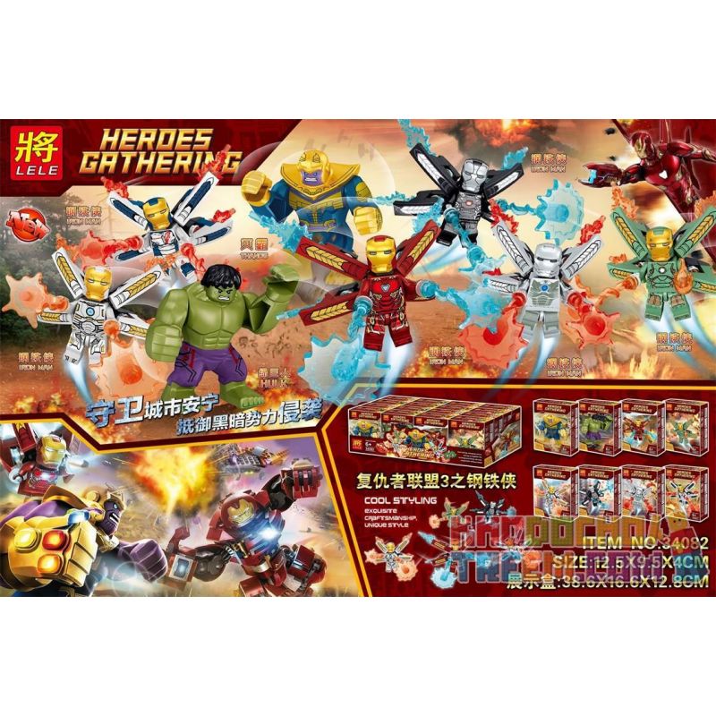 LELE 34082 non  AVENGERS 3 NGƯỜI SẮT 8 NHÂN VẬT NHỎ bộ đồ chơi xếp lắp ráp ghép mô hình Super Heroes HEROES GATHERING Siêu Nhân Anh Hùng