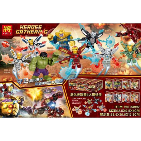 LELE 34082 non  AVENGERS 3 NGƯỜI SẮT 8 NHÂN VẬT NHỎ bộ đồ chơi xếp lắp ráp ghép mô hình Super Heroes HEROES GATHERING Siêu Nhân Anh Hùng