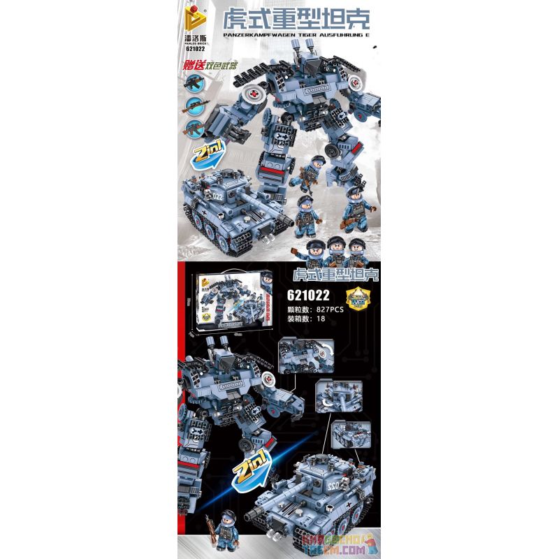 PanlosBrick 621022 Panlos Brick 621022 non  XE TĂNG HẠNG NẶNG TIGER bộ đồ chơi xếp lắp ráp ghép mô hình Transformers SUPER DEFORMATION PANZERKAMPFWAGEN TIGER AUSFÜHRUNG Robot Đại Chiến Người Máy Biến Hình 827 khối