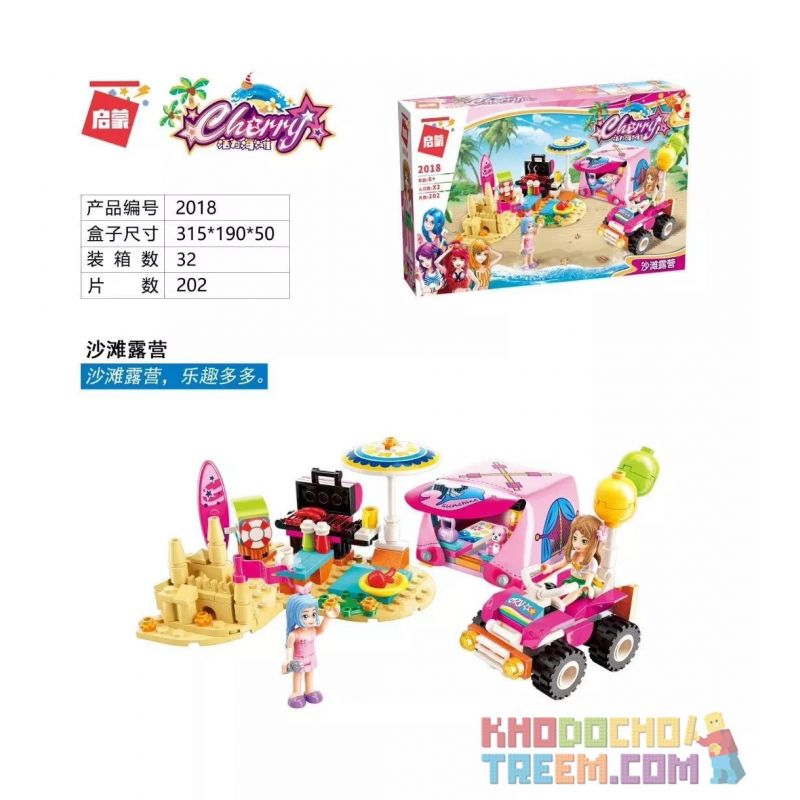 Enlighten 2018 Qman 2018 non  CẮM TRẠI TRÊN BÃI BIỂN bộ đồ chơi xếp lắp ráp ghép mô hình  CHERRY Các Bạn Gái 202 khối