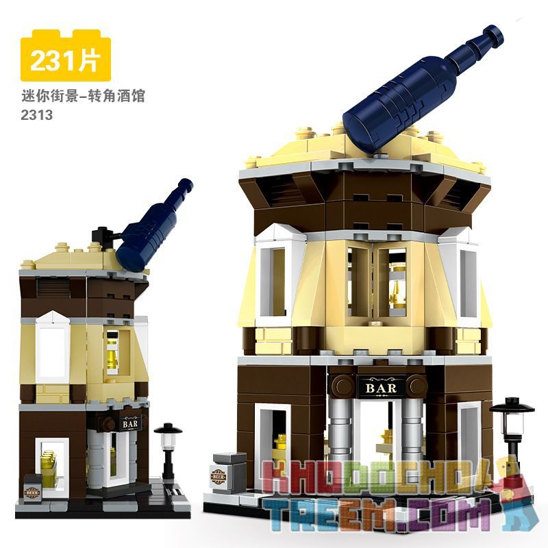 WANGE 2313 non  QUÁN RƯỢU NHỎ Ở GÓC NHÌN RA PHỐ bộ đồ chơi xếp lắp ráp ghép mô hình Mini Modular CORNER BAR Đường Phố Thu Nhỏ 231 khối