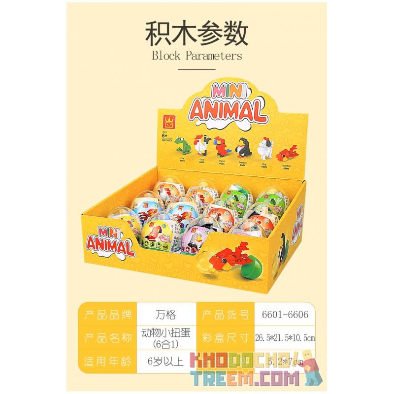 WANGE 6601 6602 6603 6604 6605 6606 non  ANIMAL GACHA 6 TRONG 1 bộ đồ chơi xếp lắp ráp ghép mô hình Creator CAPSULE MINI ANIMAL BUILDING BLOCK Sáng Tạo 218 khối