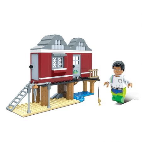 CAYI 1803 non  TÚP LỀU CỦA NGƯ DÂN bộ đồ chơi xếp lắp ráp ghép mô hình City VILLAGE Thành Phố 159 khối