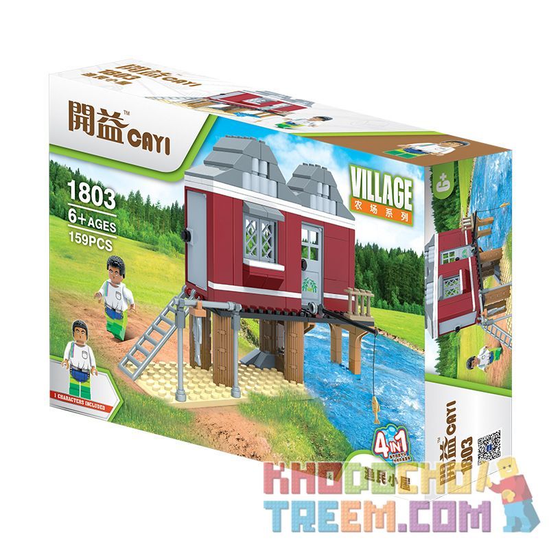 CAYI 1803 non  TÚP LỀU CỦA NGƯ DÂN bộ đồ chơi xếp lắp ráp ghép mô hình City VILLAGE Thành Phố 159 khối