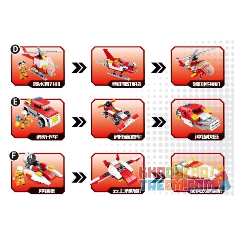 CAYI 2302 non  CHỮA CHÁY SERIES 9 CÁC LOẠI MÁY BAY HỖ TRỢ TRÊN KHÔNG PHƯƠNG TIỆN CỨU HỘ TỐC ĐỘ VÀ TÀU BIỂN bộ đồ chơi xếp lắp ráp ghép mô hình Combined Deformation COMBINED DEFORMATION FIRE Robot Kết Hợp 721 khối