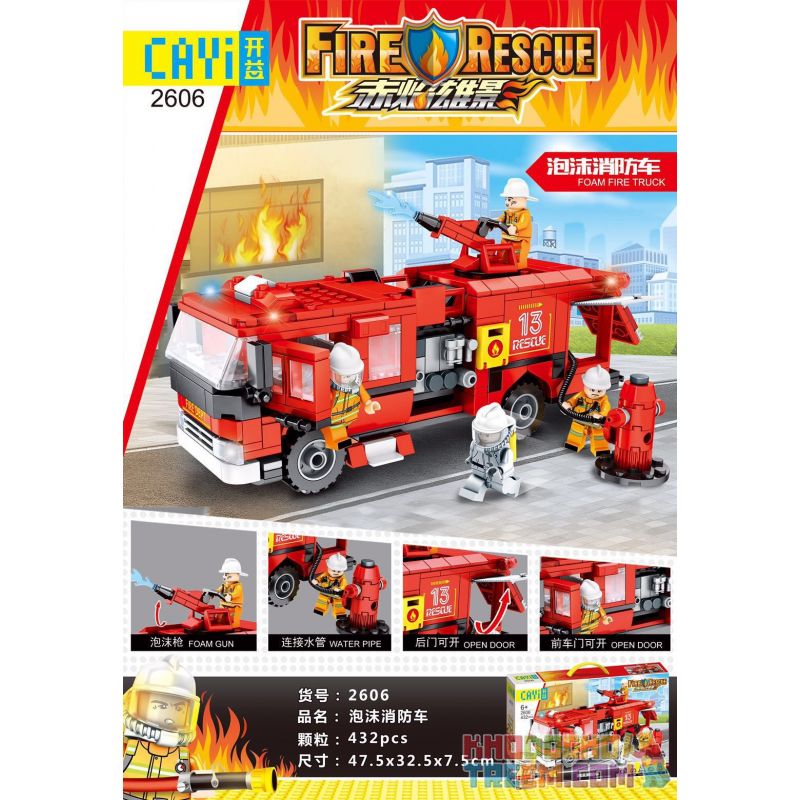 CAYI 2606 non  XE CỨU HỎA BẰNG BỌT bộ đồ chơi xếp lắp ráp ghép mô hình Fire Rescure FIRERESCUE FOAM TRUCK 437 khối