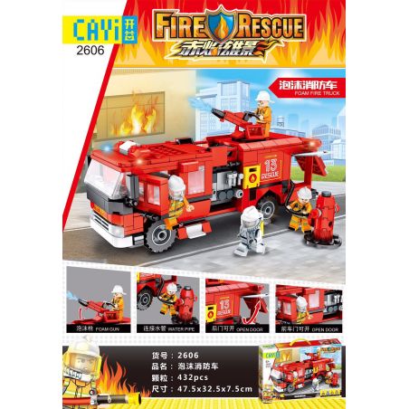 CAYI 2606 non  XE CỨU HỎA BẰNG BỌT bộ đồ chơi xếp lắp ráp ghép mô hình Fire Rescure FIRERESCUE FOAM TRUCK 437 khối