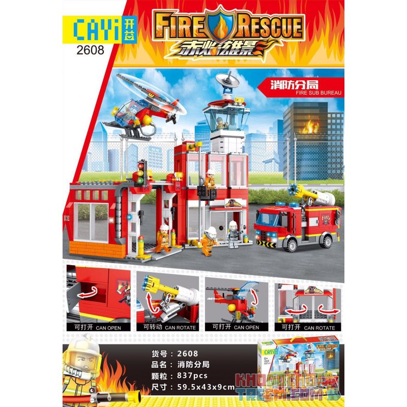 CAYI 2608 non  CHI NHÁNH LỬA bộ đồ chơi xếp lắp ráp ghép mô hình Fire Rescure FIRERESCUE FIRE SUB BUREAU Cứu Hỏa 835 khối