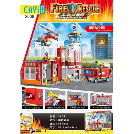 CAYI 2608 non  CHI NHÁNH LỬA bộ đồ chơi xếp lắp ráp ghép mô hình Fire Rescure FIRERESCUE FIRE SUB BUREAU Cứu Hỏa 835 khối