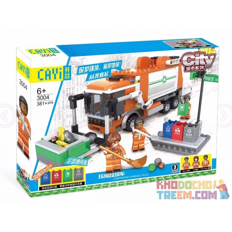 CAYI 3004 non  XE ÉP RÁC bộ đồ chơi xếp lắp ráp ghép mô hình City COMPRESSED GARBAGE TRUCK Thành Phố 383 khối