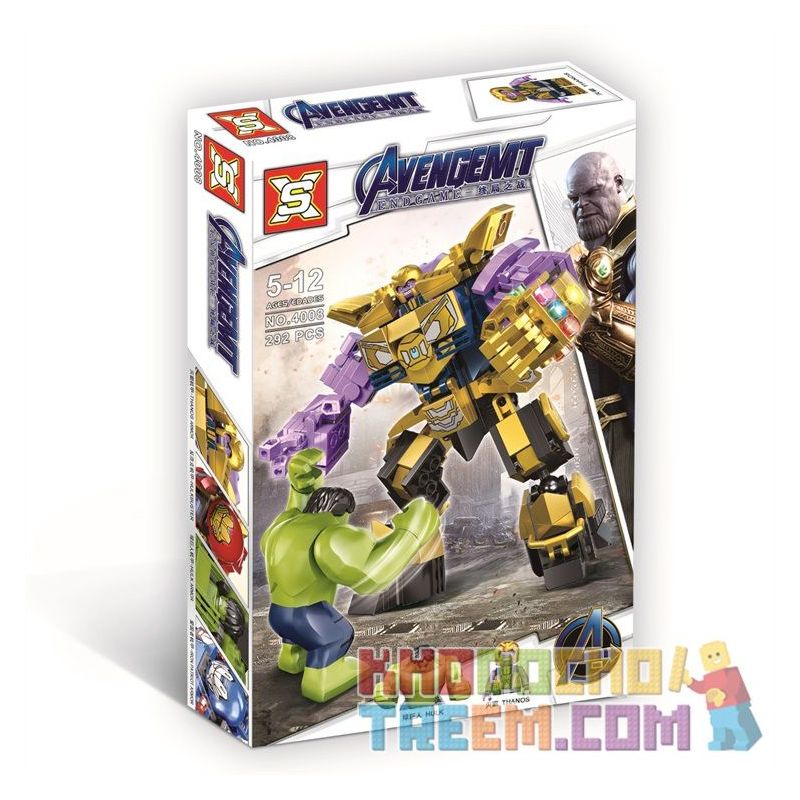 SX 4008 non  THANOS MECHA VÀ HULK bộ đồ chơi xếp lắp ráp ghép mô hình Marvel Super Heroes AVENGEMT Siêu Anh Hùng Marvel 292 khối