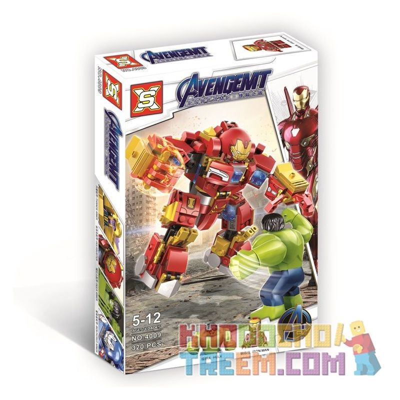 SX 4009 non  AVENGERS NGƯỜI SẮT HULKBUSTER VS bộ đồ chơi xếp lắp ráp ghép mô hình Marvel Super Heroes AVENGEMT Siêu Anh Hùng Marvel 320 khối