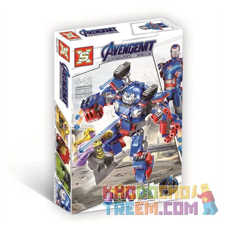 SX 4011 non  CHIẾN TRANH THỢ CƠ KHÍ YÊU NƯỚC bộ đồ chơi xếp lắp ráp ghép mô hình Marvel Super Heroes AVENGEMT Siêu Anh Hùng Marvel 312 khối
