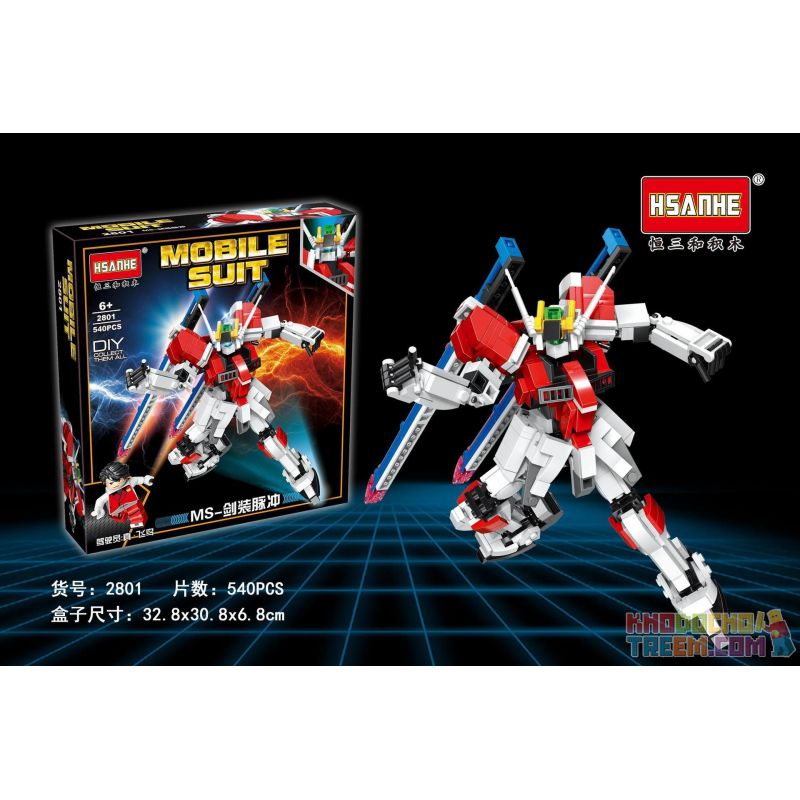 HSANHE 2801 non  XUNG MS-KIẾM bộ đồ chơi xếp lắp ráp ghép mô hình Gundam MOBILE SUIT Đại Chiến Gundam 540 khối