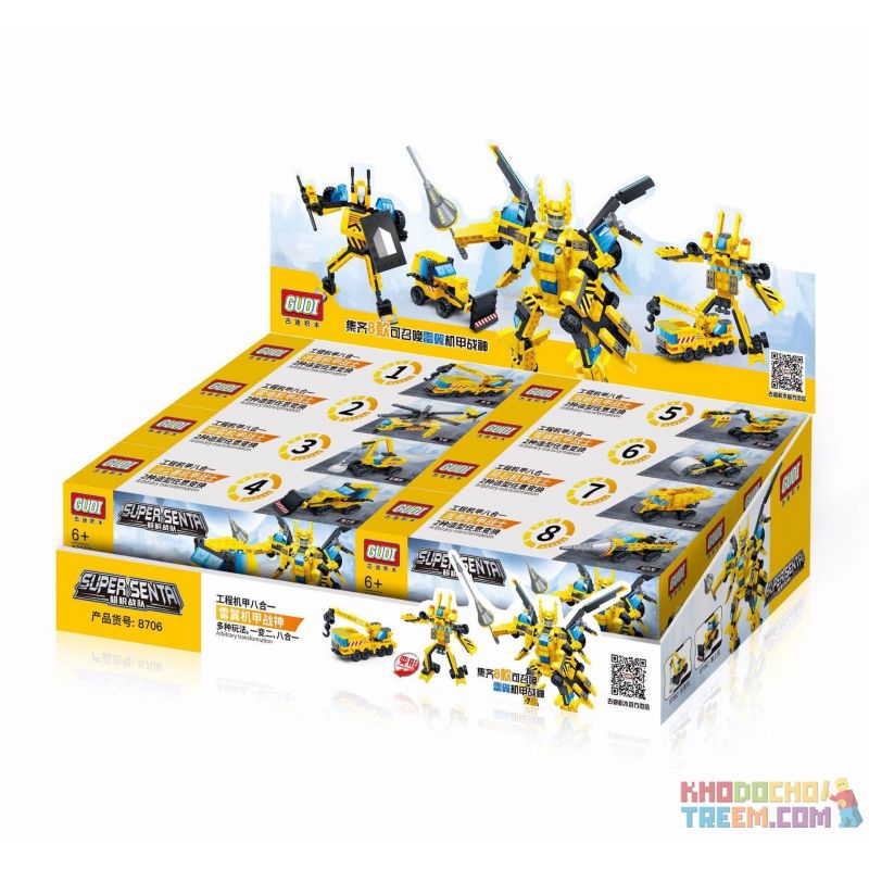 GUDI 8706 non  THUNDER WING MECH GOD OF WAR 8 COMBINATION ENGINEERING TRONG 1 bộ đồ chơi xếp lắp ráp ghép mô hình Power Rangers Super Sentai 5 Anh Em Siêu Nhân