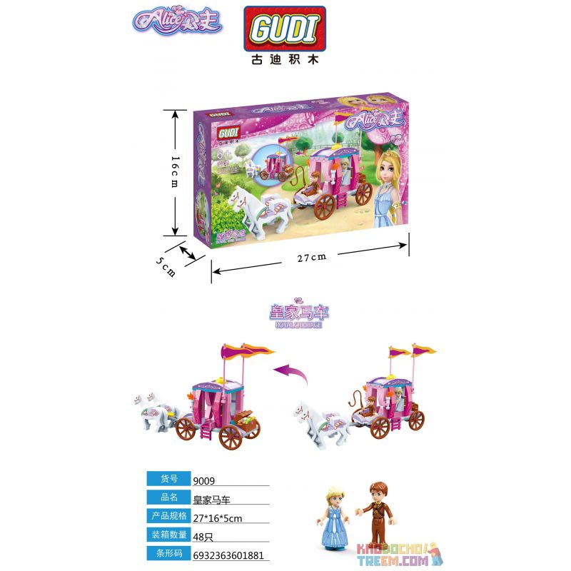 GUDI 9009 non  CỖ XE HOÀNG GIA bộ đồ chơi xếp lắp ráp ghép mô hình Alice Princess ALICE ROYAL CARRIAGE Công Chúa Alice 142 khối