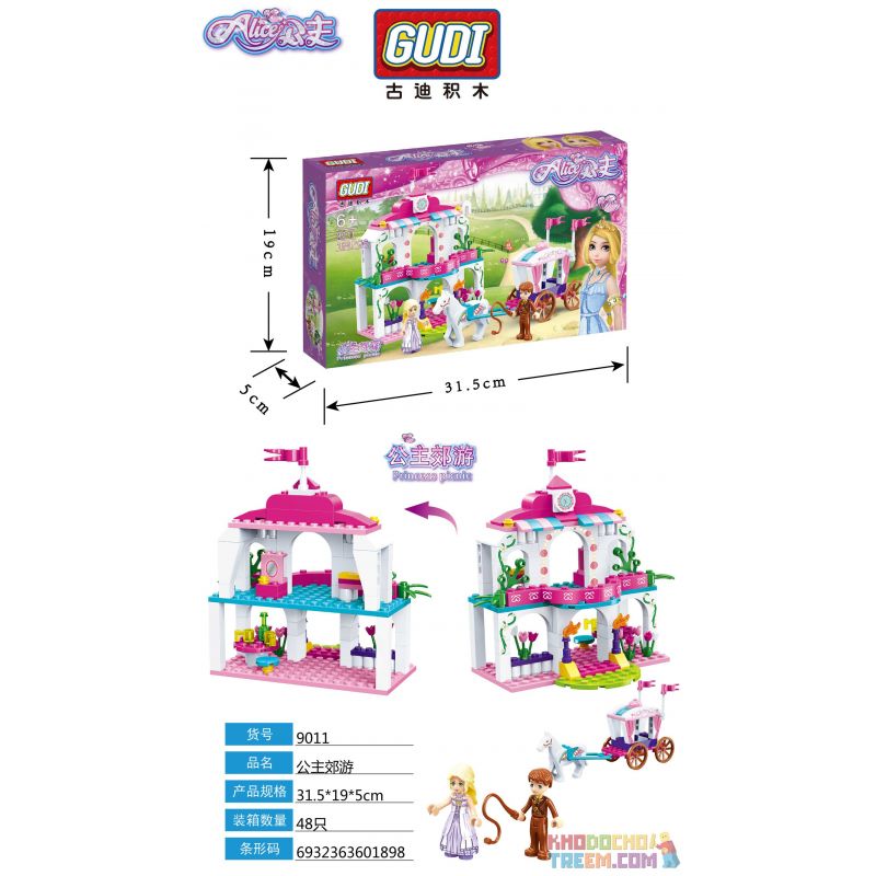 GUDI 9011 non  CÔNG CHÚA ĐI CHƠI bộ đồ chơi xếp lắp ráp ghép mô hình Alice Princess ALICE PRINCESS PICNIC Công Chúa Alice 183 khối