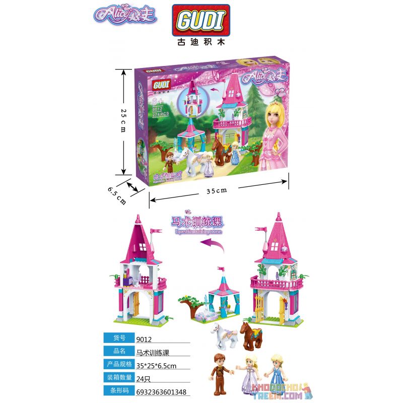 GUDI 9012 non  LỚP HUẤN LUYỆN CƯỠI NGỰA bộ đồ chơi xếp lắp ráp ghép mô hình Alice Princess ALICE EQUESTRIAN TRAINING COURSE Công Chúa Alice 274 khối