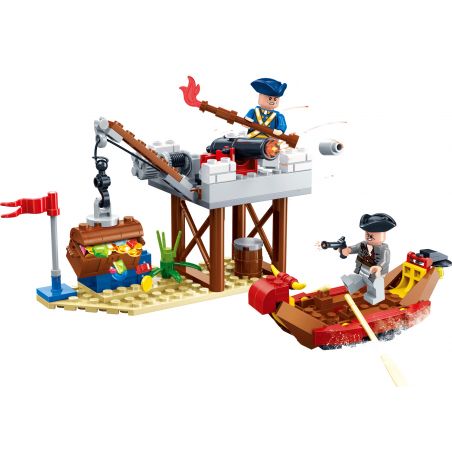 GUDI 9108 non  PHÒNG THỦ BỜ BIỂN bộ đồ chơi xếp lắp ráp ghép mô hình Pirates Of The Caribbean LEGEND OF PIRATES COAST LINE Cướp Biển Vùng Caribe 129 khối