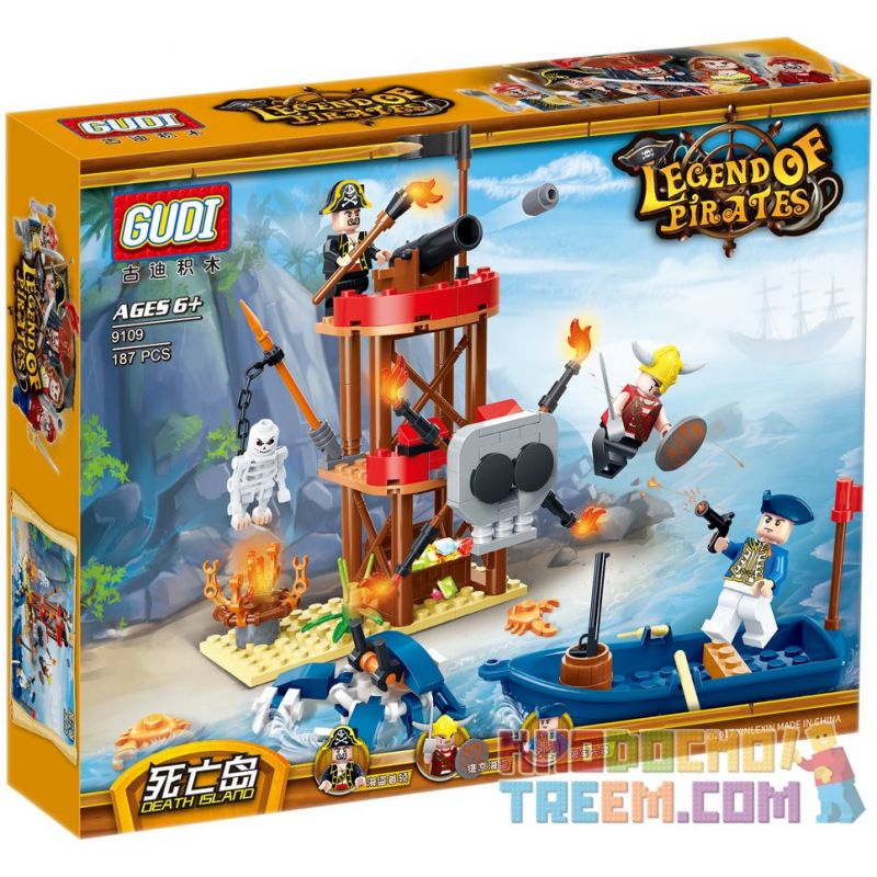 GUDI 9109 non  HÒN ĐẢO CHẾT bộ đồ chơi xếp lắp ráp ghép mô hình Pirates Of The Caribbean LEGEND OF PIRATES DEATH ISLAND Cướp Biển Vùng Caribe 187 khối