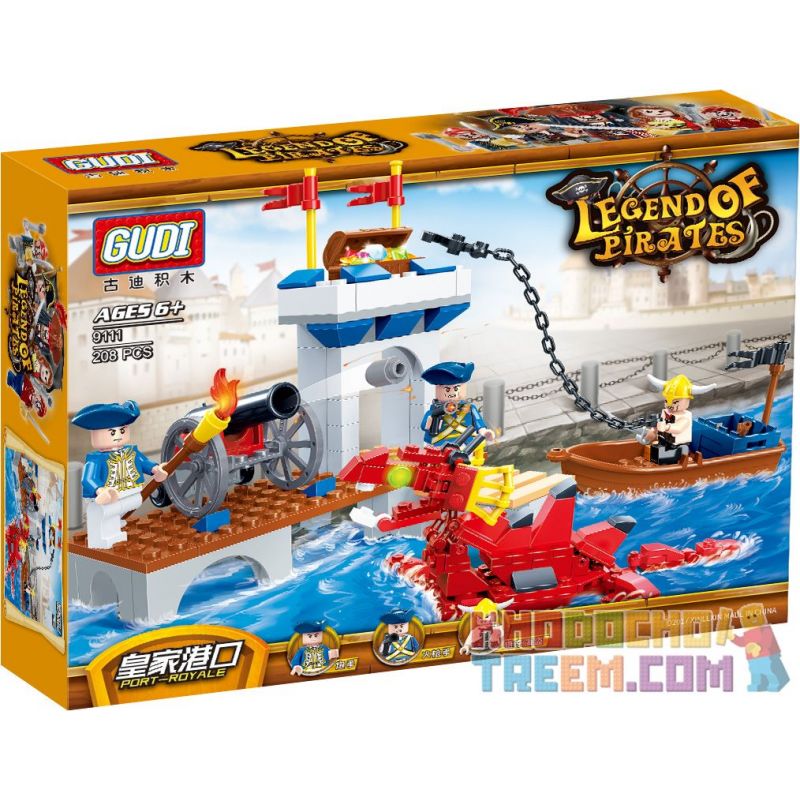 GUDI 9111 non  CỔNG HOÀNG GIA bộ đồ chơi xếp lắp ráp ghép mô hình Pirates Of The Caribbean LEGEND OF PIRATES PORT ROYALE Cướp Biển Vùng Caribe 208 khối