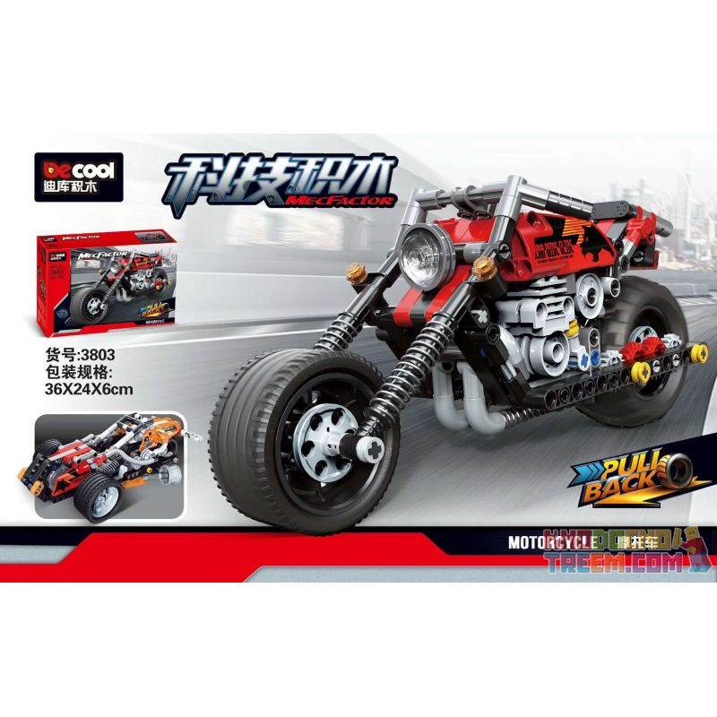 Decool 3803 Jisi 3803 non  XE MÁY bộ đồ chơi xếp lắp ráp ghép mô hình  MECFACTOR POWERED PULLBACK CHOPPER MOTERCYCLE Kỹ Thuật Công Nghệ Cao Mô Hình Phương Tiện 202 khối
