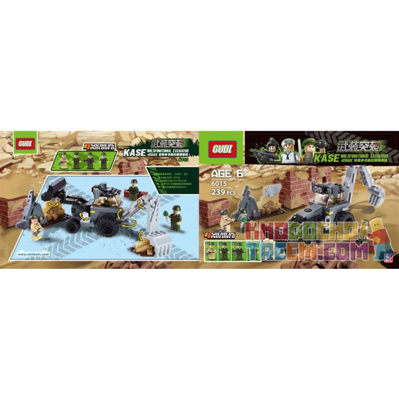 GUDI 6015 600030A non  LOẠT TẤN CÔNG CÓ VŨ TRANG bộ đồ chơi xếp lắp ráp ghép mô hình Military Army KASE MULTIFUNCTIONAL EXCAVATOR Quân Sự Bộ Đội 239 khối