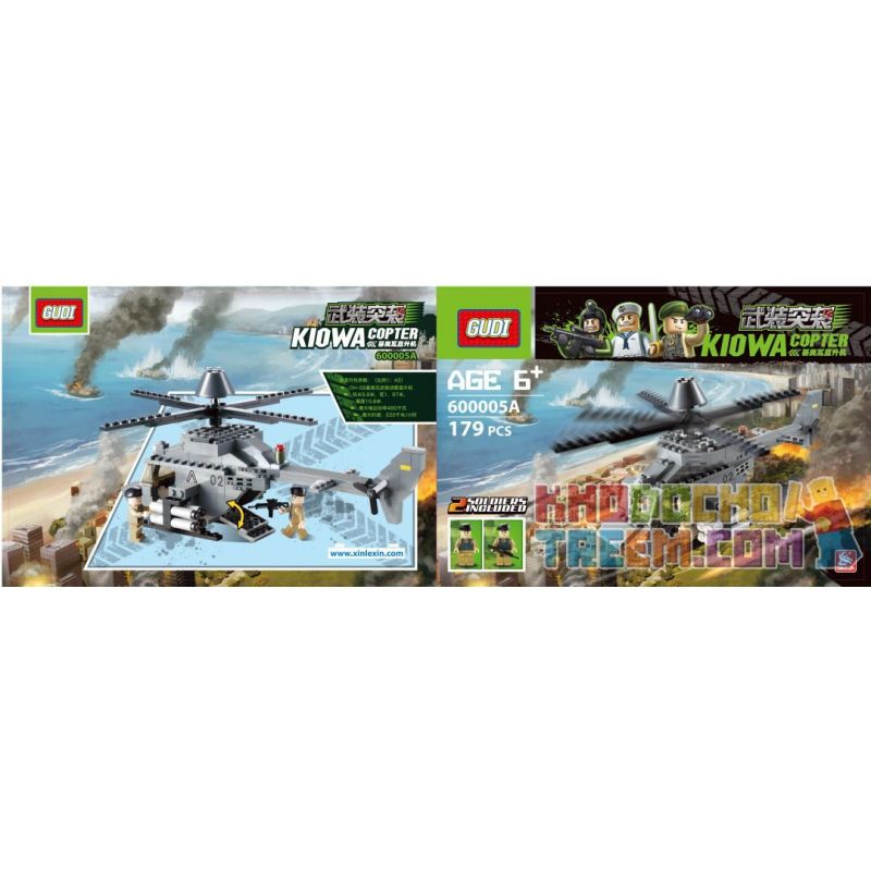 GUDI 600005A non  LOẠT TẤN CÔNG CÓ VŨ TRANG bộ đồ chơi xếp lắp ráp ghép mô hình Military Army KIOWA COPTER Quân Sự Bộ Đội 179 khối