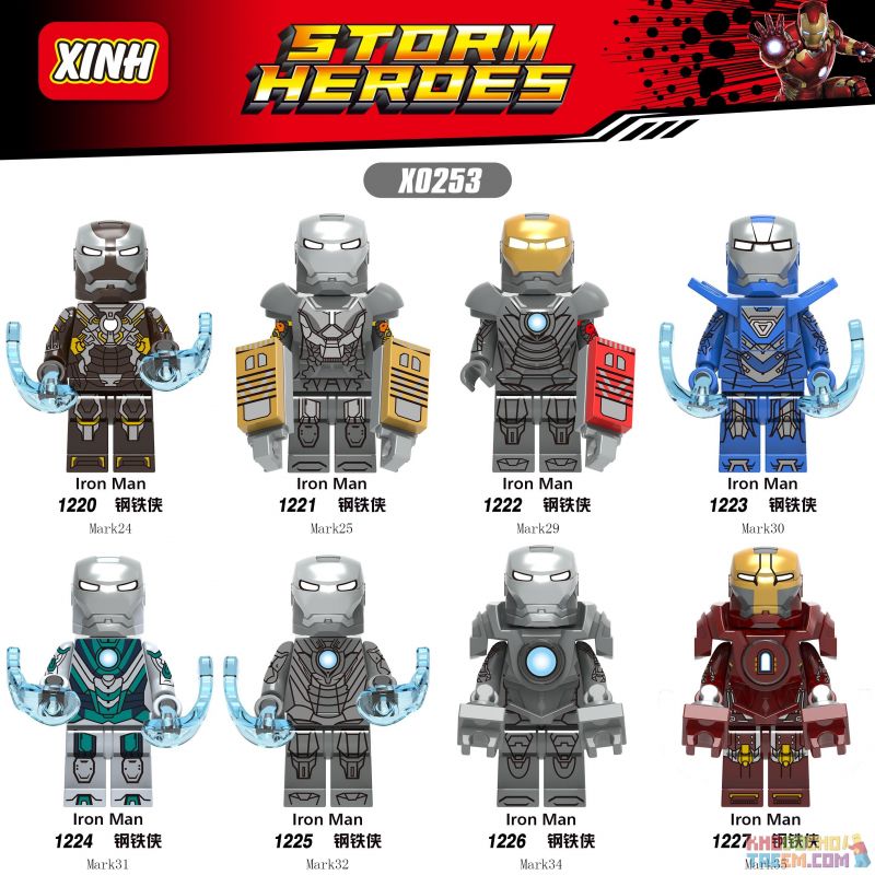 XINH 1224 1225 1226 1227 X0253 0253 1220 1221 1222 1223 non  IRON MAN MINIFIGURE 8 MARK 35 SUPERHERO MARK25 AVENGERS 4 ARMOR bộ đồ chơi xếp lắp ráp ghép mô hình Super Heroes STORM HEROES Siêu Nhân Anh Hùng