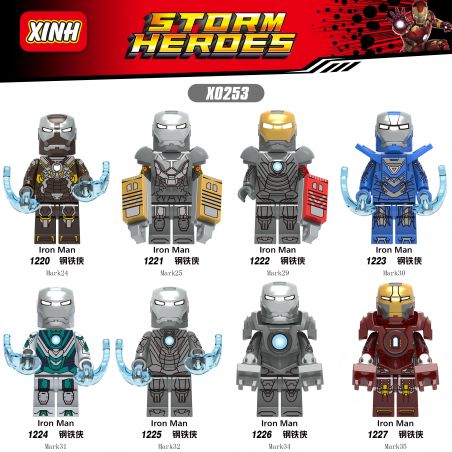 XINH 1224 1225 1226 1227 X0253 0253 1220 1221 1222 1223 non  IRON MAN MINIFIGURE 8 MARK 35 SUPERHERO MARK25 AVENGERS 4 ARMOR bộ đồ chơi xếp lắp ráp ghép mô hình Super Heroes STORM HEROES Siêu Nhân Anh Hùng