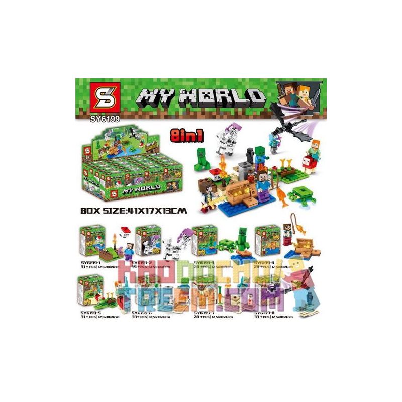 SHENG YUAN SY SY6199 6199 non  8 CẢNH NHỎ NHỎ bộ đồ chơi xếp lắp ráp ghép mô hình Minecraft MY WORLD Game Xây Dựng 247 khối