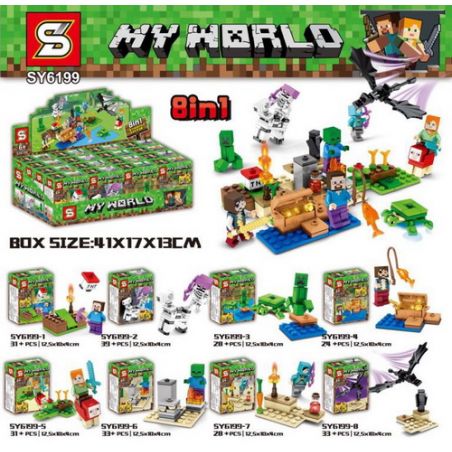 SHENG YUAN SY SY6199 6199 non  8 CẢNH NHỎ NHỎ bộ đồ chơi xếp lắp ráp ghép mô hình Minecraft MY WORLD Game Xây Dựng 247 khối