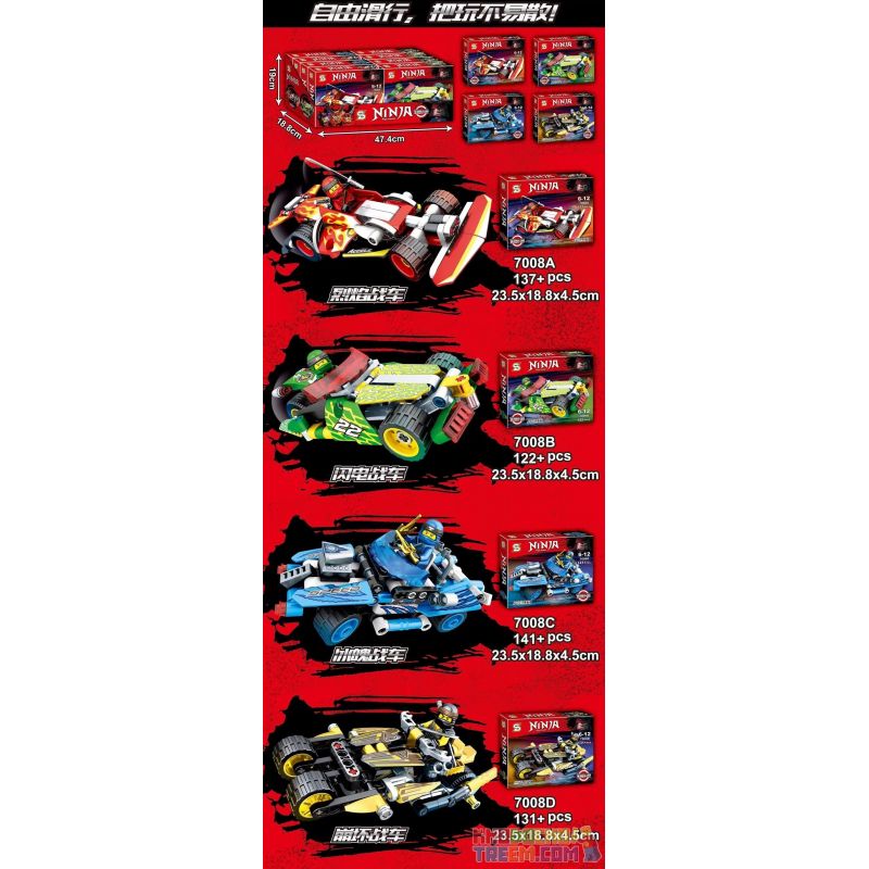SHENG YUAN SY 7008A 7008B 7008C 7008D non  NINJA CARAVAN XE LỬA CHỚP BĂNG ĐÂM bộ đồ chơi xếp lắp ráp ghép mô hình The  Ninjago Movie NINJA MASTER Ninja Lốc Xoáy 531 khối