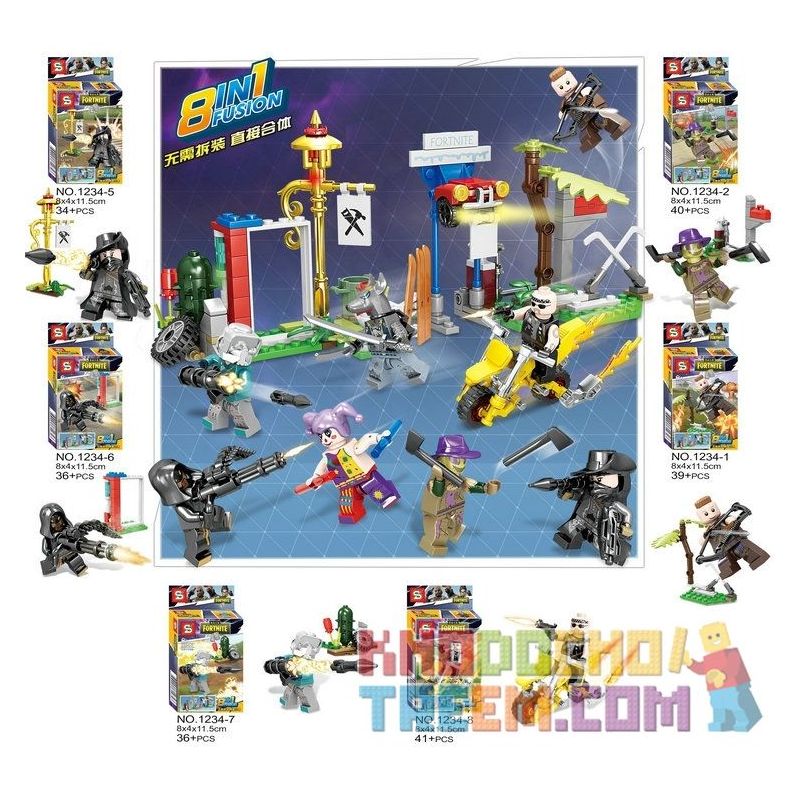 SHENG YUAN SY 1234 non  8 NHÂN VẬT NHỎ bộ đồ chơi xếp lắp ráp ghép mô hình Fornite FORTNITE Bắn Súng 306 khối