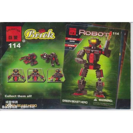 Enlighten 114 Qman 114 non  QUÁI VẬT TITAN TITAN bộ đồ chơi xếp lắp ráp ghép mô hình GREEN BEAST HERO 309 khối