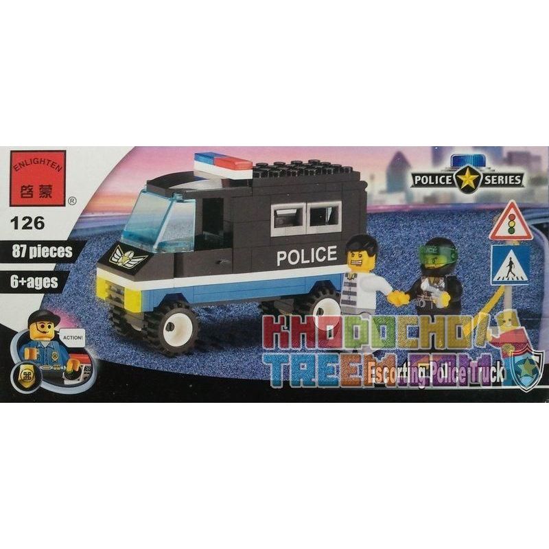 Enlighten 126 Qman 126 non  HỘ TỐNG XE CẢNH SÁT bộ đồ chơi xếp lắp ráp ghép mô hình City ESCORTING POLICE TRUCK Thành Phố 87 khối