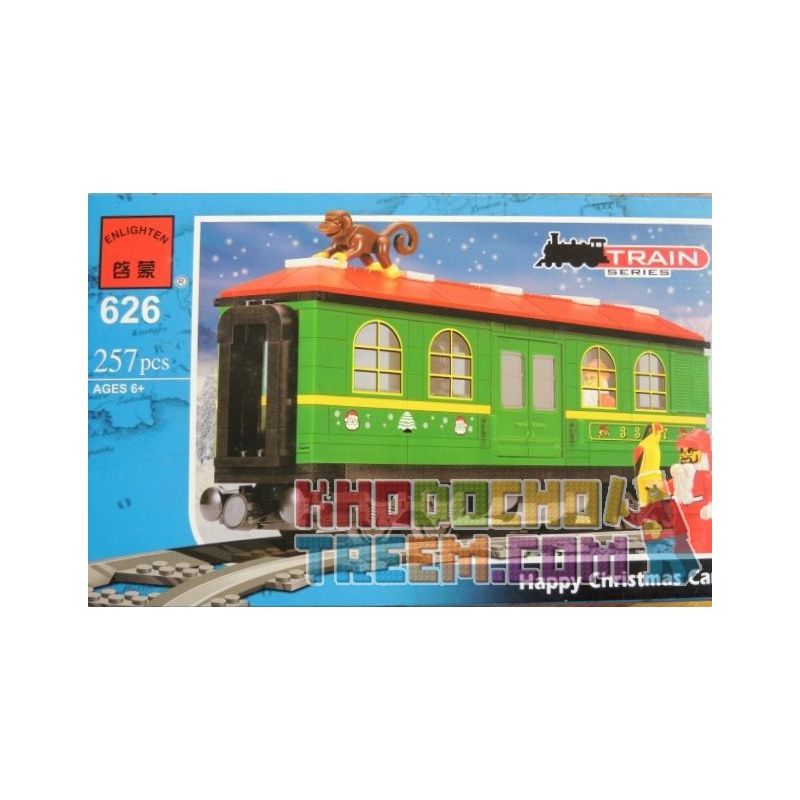 Enlighten 626 Qman 626 non  CỖ XE GIÁNG SINH bộ đồ chơi xếp lắp ráp ghép mô hình Trains TRAIN HAPPY CHRISTMAS CAR Tàu Hỏa 257 khối