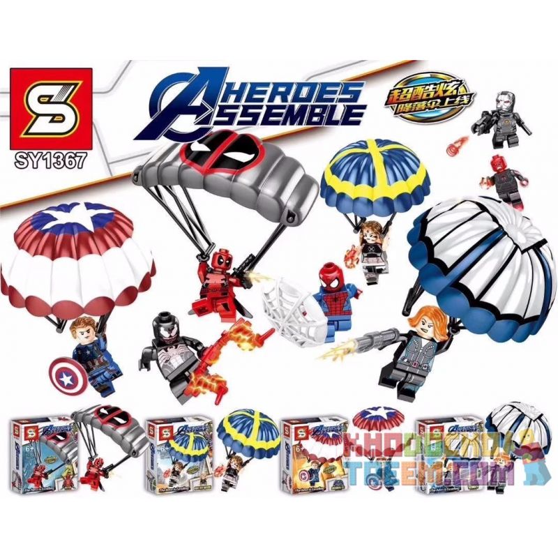 SHENG YUAN SY SY1367 1367 non  8 NHÂN VẬT MINI NHẢY DÙ bộ đồ chơi xếp lắp ráp ghép mô hình Marvel Super Heroes HEROES ASSEMBLE Siêu Anh Hùng Marvel 136 khối