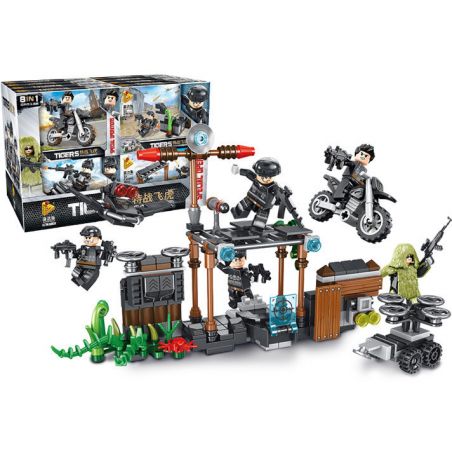 PanlosBrick 630001 Panlos Brick 630001 non  8 CẢNH NHỎ bộ đồ chơi xếp lắp ráp ghép mô hình Tigers TIGERS SPECIAL OP'S FLYING Đặc Nhiệm Cọp 340 khối