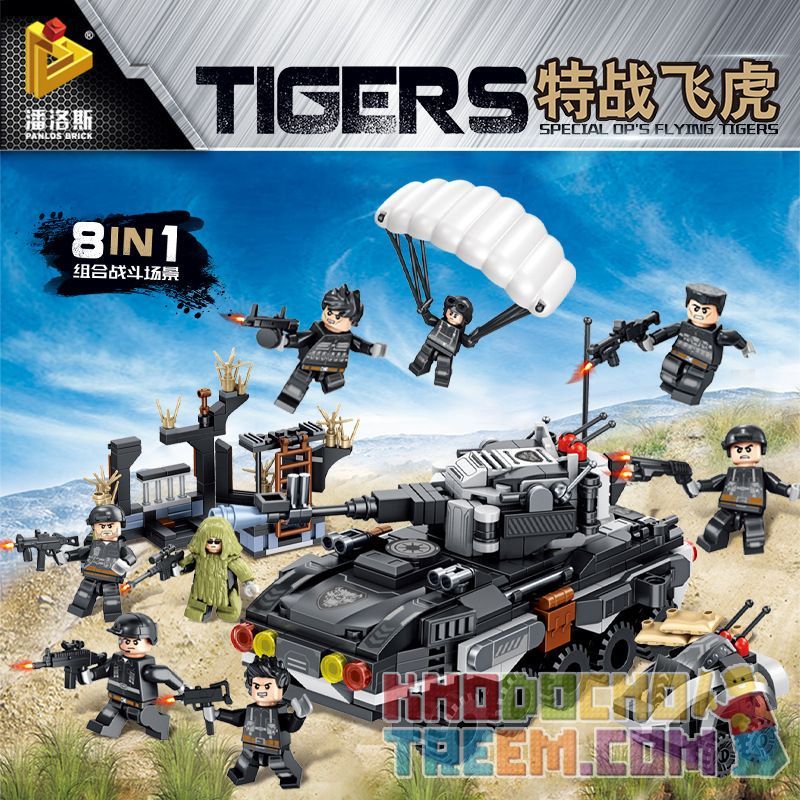 PanlosBrick 630002 Panlos Brick 630002 non  8 CẢNH NHỎ XE BỌC THÉP bộ đồ chơi xếp lắp ráp ghép mô hình Tigers TIGERS SPECIAL OP'S FLYING Đặc Nhiệm Cọp
