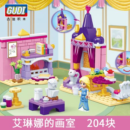 GUDI 9015 non  PHÒNG THU CỦA ELENA bộ đồ chơi xếp lắp ráp ghép mô hình Alice Princess ELENA'S STUDIO Công Chúa Alice 204 khối