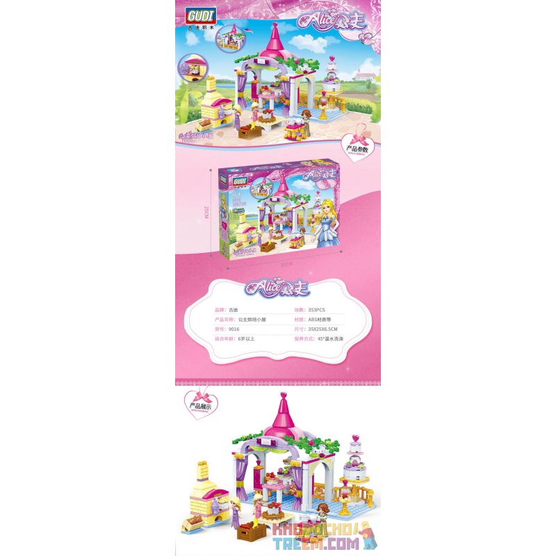GUDI 9016 non  CÔNG CHÚA BAKING COTTAGE bộ đồ chơi xếp lắp ráp ghép mô hình Alice Princess PRINCESS BAKERY Công Chúa Alice 353 khối