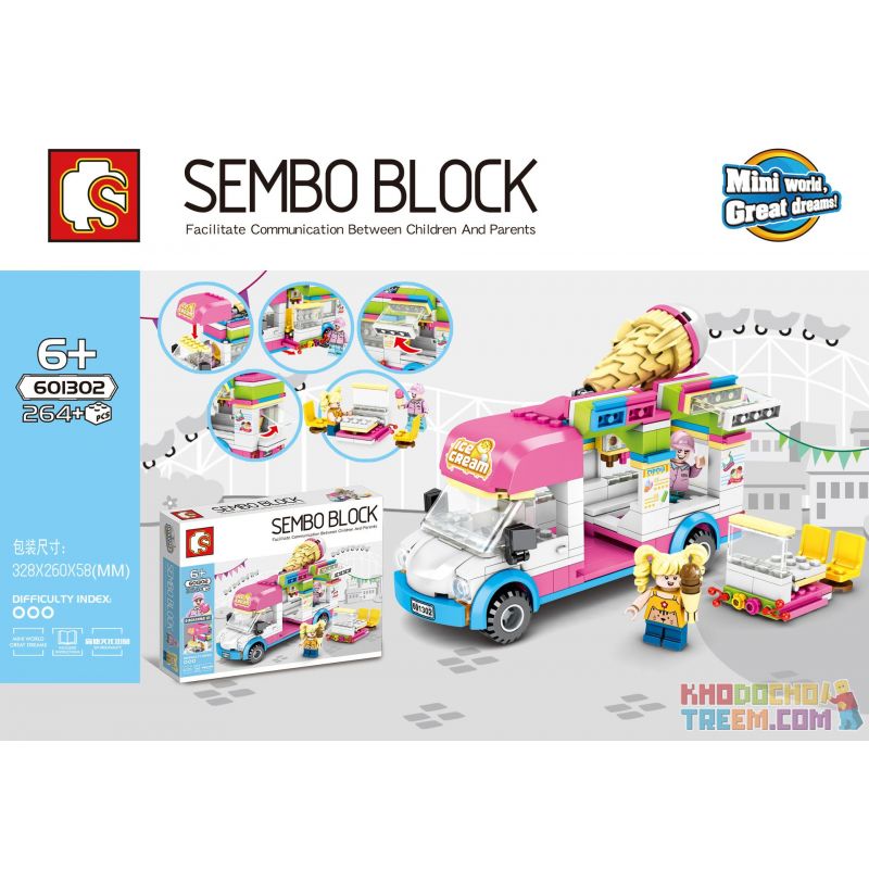 SEMBO 601302 non  XE ĐẨY KEM SENBAO STREET VIEW SERIES bộ đồ chơi xếp lắp ráp ghép mô hình City Thành Phố 264 khối