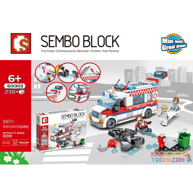 SEMBO 601303 non  SENBAO STREET VIEW SERIES XE CỨU THƯƠNG bộ đồ chơi xếp lắp ráp ghép mô hình City Thành Phố 238 khối